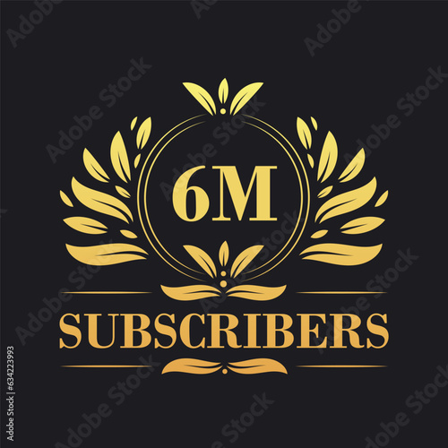 6M Subscribers celebration design. Luxurious 6M Subscribers logo for social media subscribers