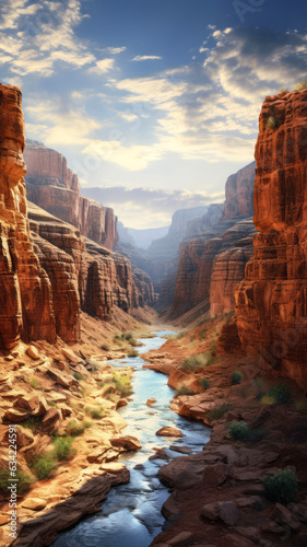 a majestic red rock canyon with a flowing river