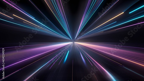 neon line perspective, abstract geometric neon background, rainbow rays, speed of light, glowing lines