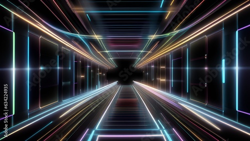 neon line perspective, abstract geometric neon background, rainbow rays, speed of light, glowing lines