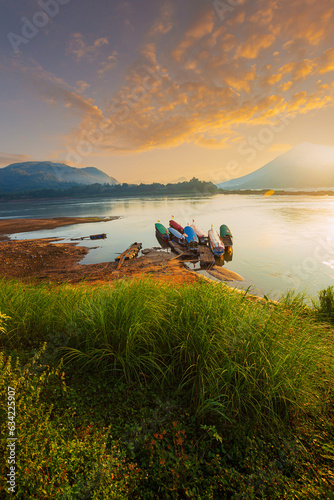 Mekong river and mountain scenery in the morning,Kaeng Khut couple scenery, Chiang Khan, Thailand photo