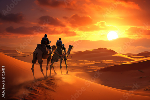 Desert Caravan Journey Through Sand Dunes
