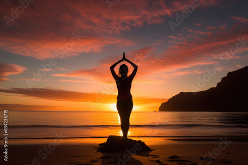 Sunrise Yoga on Beach Silhouette