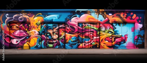 Vibrant colors come alive in this street art mural, expressing the artists creativity through a mix of text and graffiti. Full Frame, © Adriana