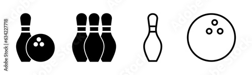 Bowling icon set illustration. bowling ball and pin sign and symbol.