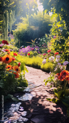 A beautiful flower garden on a sunny day