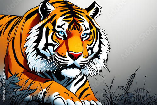 scary-looking tiger looking straight ahead and getting angry. Generative AI