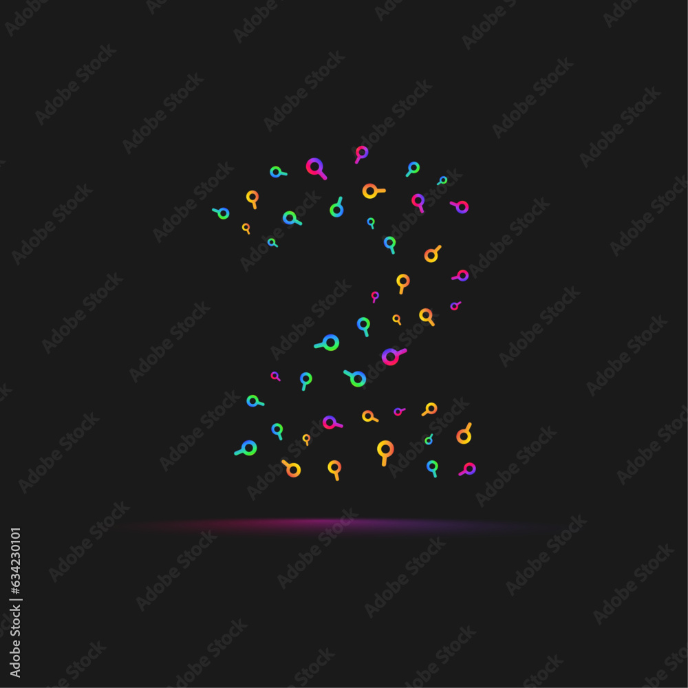 Number 2 colorful gradient logo template with an optical find search icon