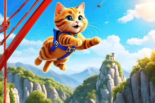 a cute cat bungee jumping and hurrah. Generative AI