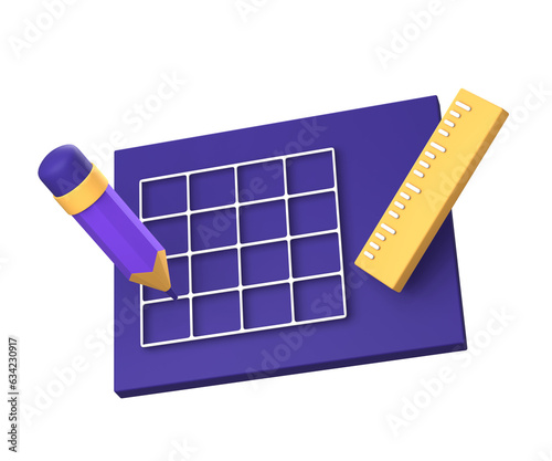 3d purple illustration icon of creative design and planning for UI UX social media ads design