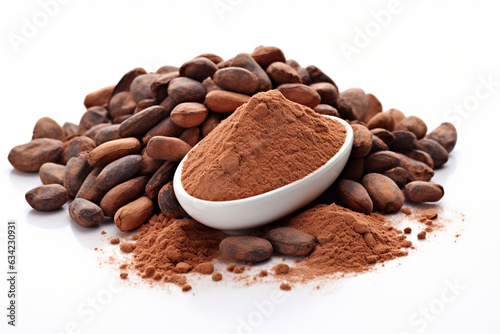 cocoa powder. cocoa beans on white background
