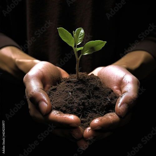 a photo of someone's hand holding a tree seedling