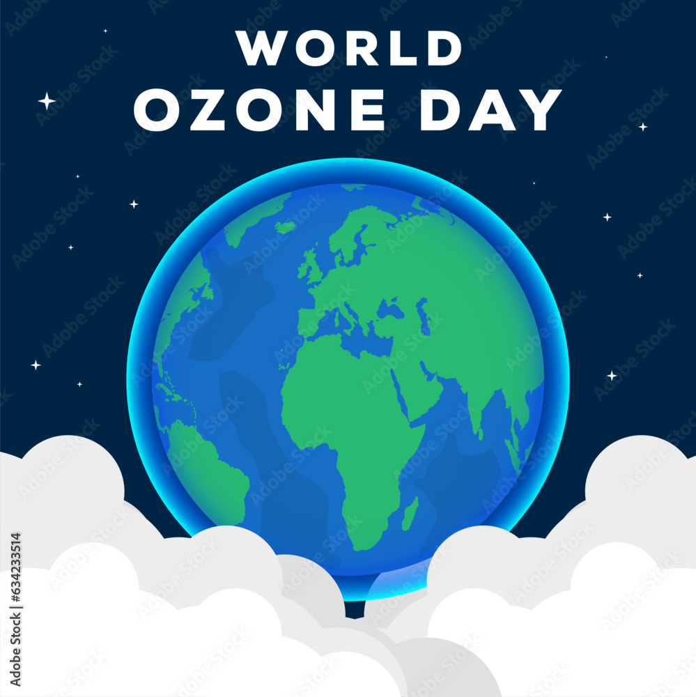 vector design world ozone day with earth, stars, and clouds vector design world ozone day with earth, stars, and clouds