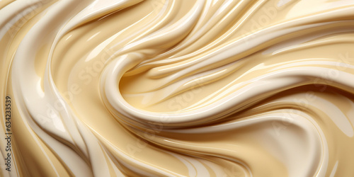 A background highlighting the glossy, melted white chocolate or icing surface.