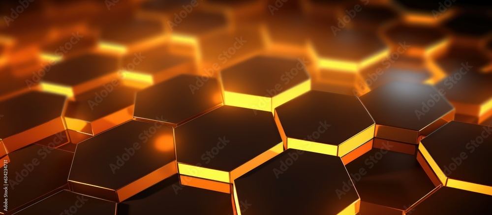 Futuristic Design: Seamless 3D Hexagonal Plates with Glowing Yellow Lights - Generative AI Futuristic Design: Seamless 3D Hexagonal Plates with Glowing Yellow Lights - Generative AI