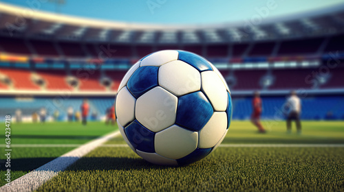 An iconic soccer ball is placed on the field. © maniacvector