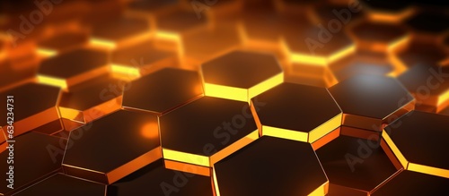 Futuristic Design: Seamless 3D Hexagonal Plates with Glowing Yellow Lights - Generative AI © Gejsi