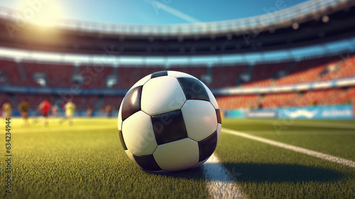 An iconic soccer ball is placed on the field. © maniacvector