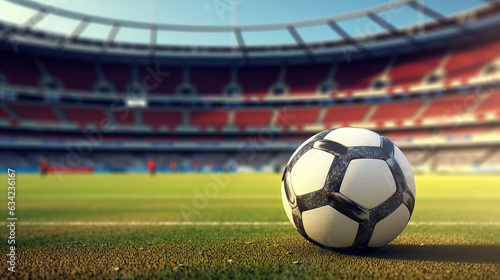 The traditional soccer ball is on the field. © maniacvector