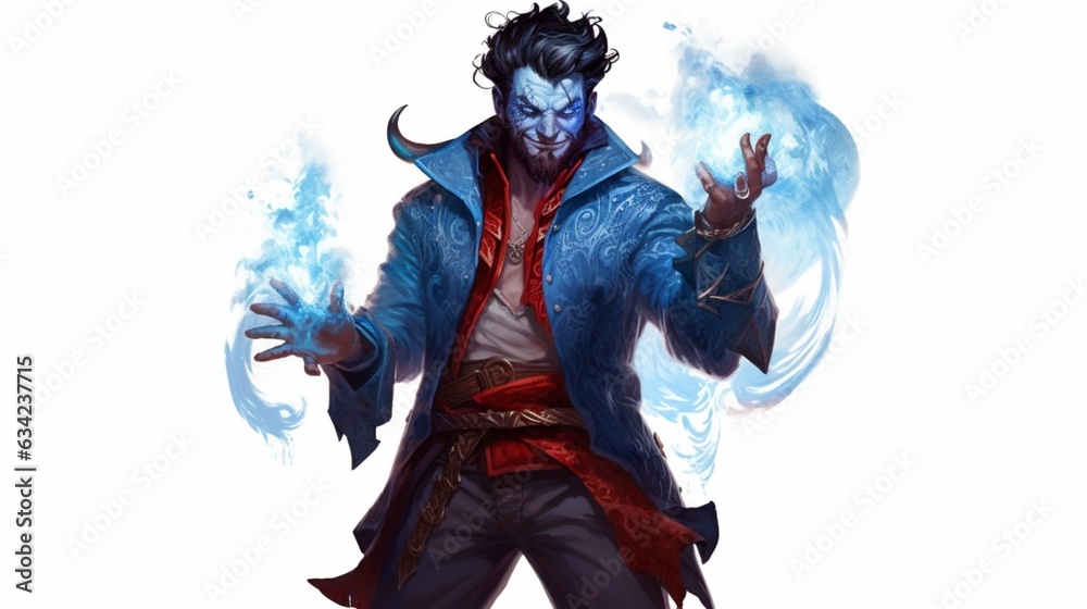Blue Tiefling blue skin and blue horns black hair and.Generative AI Blue Tiefling blue skin and blue horns black hair and.Generative AI