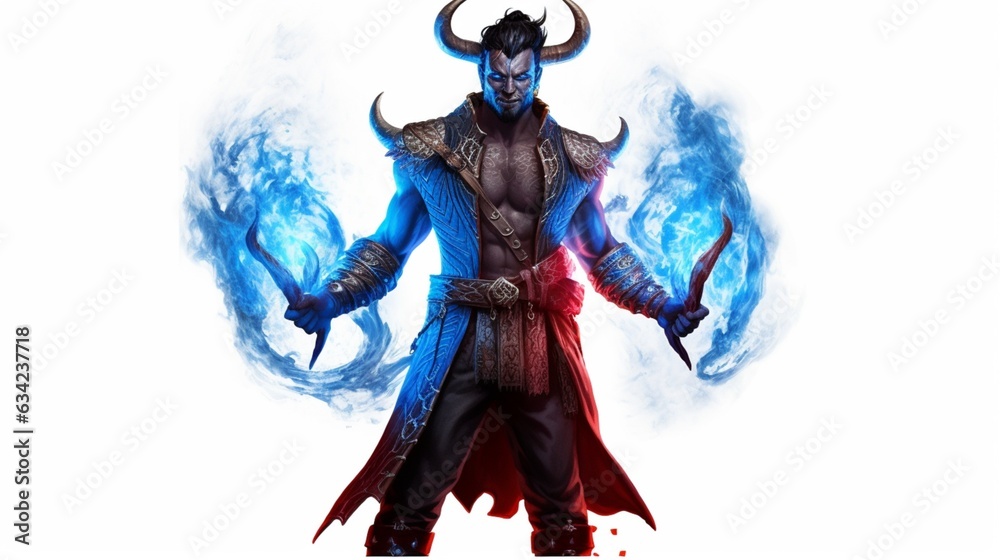 Blue Tiefling blue skin and blue horns black hair and.Generative AI Blue Tiefling blue skin and blue horns black hair and.Generative AI