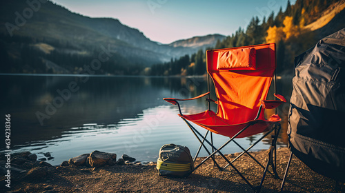 Relaxing in a camping chair by the tent amidst nature's beauty. photo