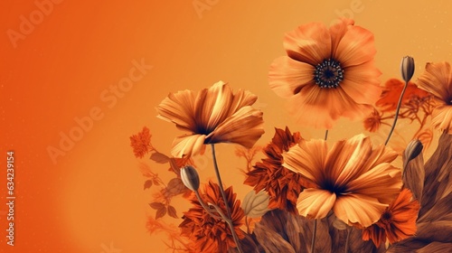 clipart vintage flower on orenge background spaced out.Generative AI © sudipdesign