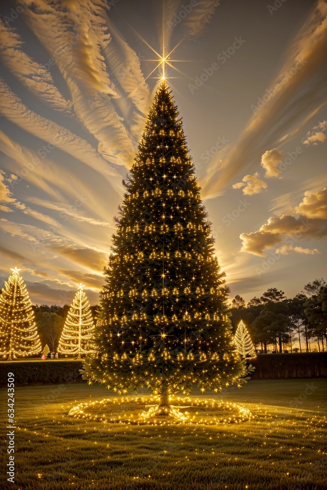 Golden Christmas tree with bright lights wallpaper banner xmas Ai Generated Golden Christmas tree with bright lights wallpaper banner xmas Ai Generated