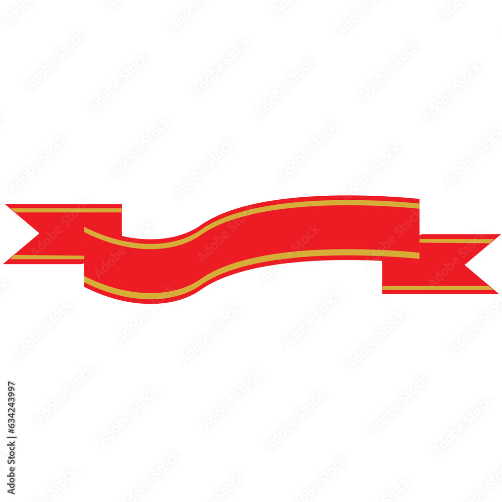 Digital png illustration of red ribbon banner with gold lines, for text on transparent background Digital png illustration of red ribbon banner with gold lines, for text on transparent background