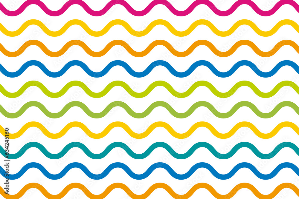 Pink, white, orange, green, and blue wavy lines seamless pattern. Retro wave line stripes background vector illustration. Pink, white, orange, green, and blue wavy lines seamless pattern. Retro wave line stripes background vector illustration.