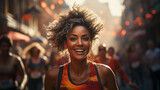 Woman running marathon. Generative Ai
