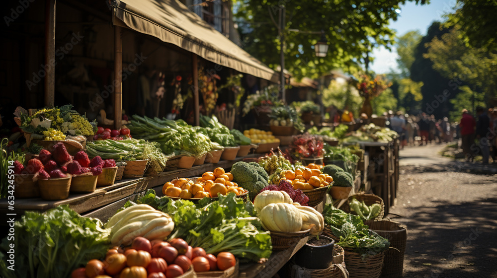 Outdoor Farmers Market with Fresh Produce. Generative Ai