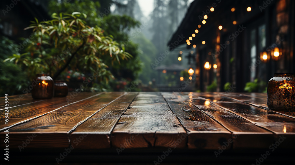Wooden table in an outdoor restaurant or bar Wooden table in an outdoor restaurant or bar