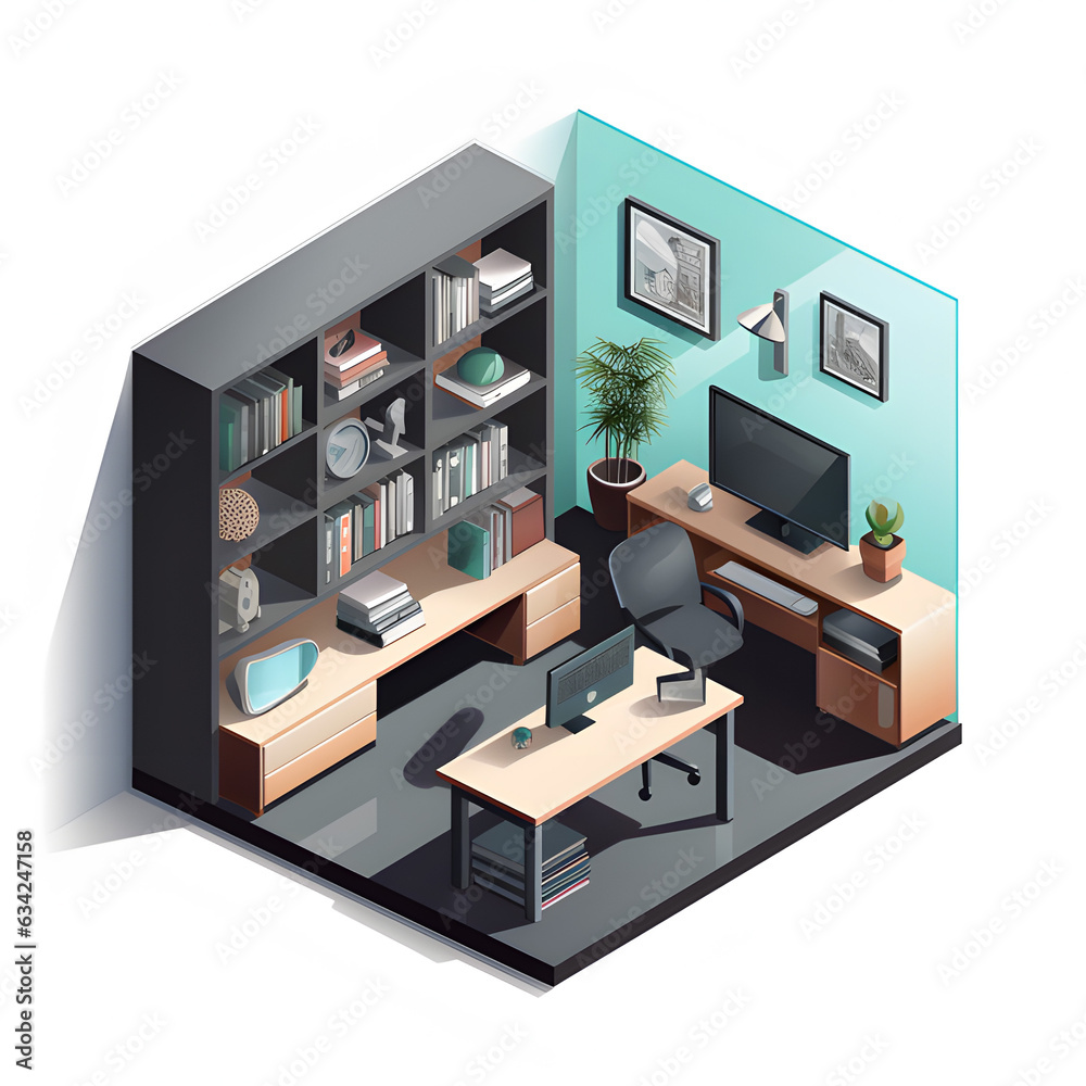 Modern office room isometric.Generative AI.