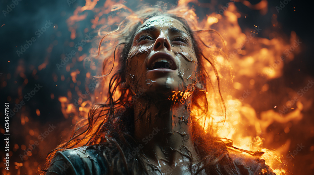 Human head on fire. Mental health concept with a human whole head fracturing and exploding. Generative Ai Human head on fire. Mental health concept with a human whole head fracturing and exploding. Generative Ai