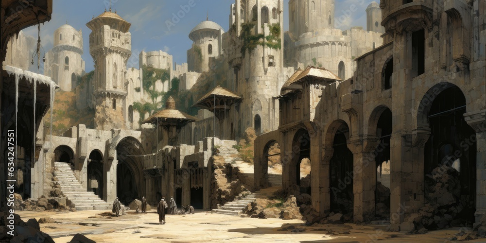 illustration of fantasy art of medieval jerusalem, generative AI