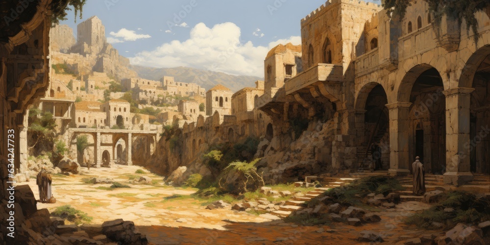Fototapeta premium illustration of fantasy art of medieval jerusalem, generative AI