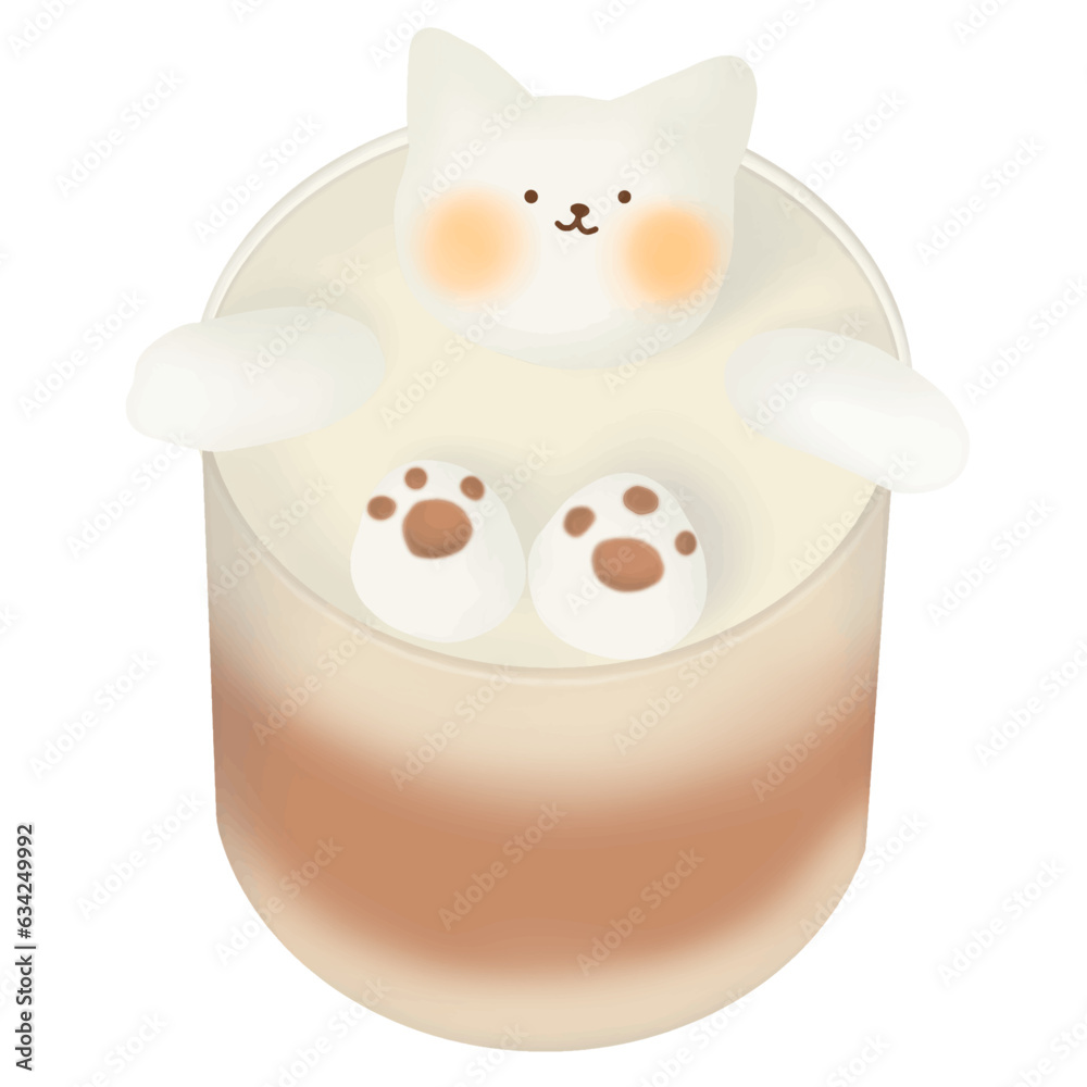 Latte Art 3D. milk foam top on the cup of hot chocolate, Cute Kawai cat in cup of froth art coffee. Latte Art 3D. milk foam top on the cup of hot chocolate, Cute Kawai cat in cup of froth art coffee.