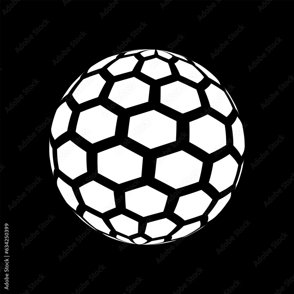 Fototapeta premium 3d white hexagonal globe sphere logo on black background. Hexagon global spherical ball vector illustration.