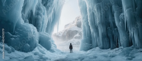 dramatic shot of a girl standing on the edge of an iceberg