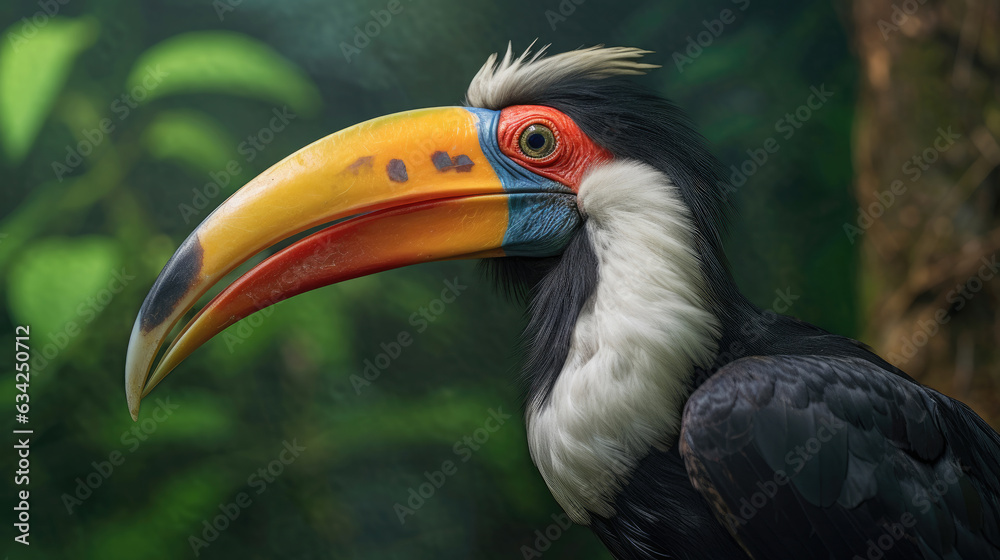 A Great Hornbill, also known as the great Indian hornbill or great pied hornbill, is one of the larger members of the hornbill family. Generative Ai A Great Hornbill, also known as the great Indian hornbill or great pied hornbill, is one of the larger members of the hornbill family. Generative Ai