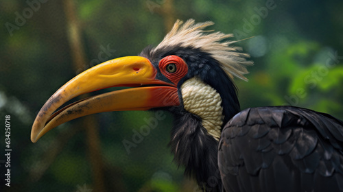 A Great Hornbill, also known as the great Indian hornbill or great pied hornbill, is one of the larger members of the hornbill family. Generative Ai © tong2530