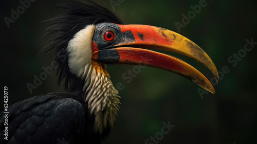 A Great Hornbill, also known as the great Indian hornbill or great pied hornbill, is one of the larger members of the hornbill family. Generative Ai © tong2530