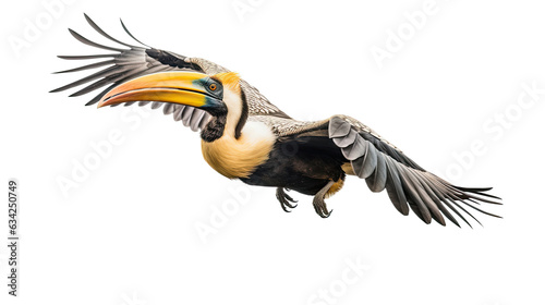 A Great hornbill Flying on a white background. Generative Ai