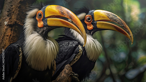 Two Great Hornbill Coraciiformes hornbill bird. Generative Ai photo