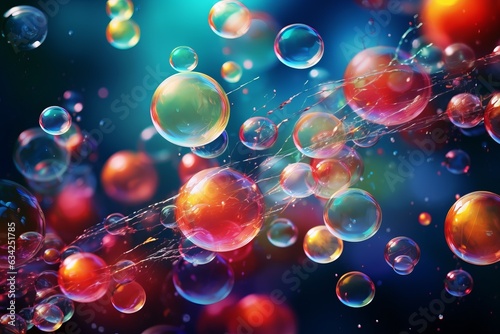 Abstract pc desktop wallpaper background with flying colorful bubbles
