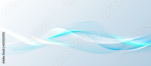 Blue and white abstract dynamic line wavy glowing background. Futuristic hi-technology concept. Vector illustration