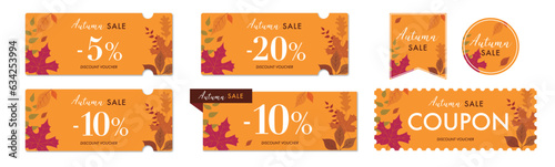 秋のセールに使えるオレンジの紅葉のクーポンベクターアイコンデザインセット1