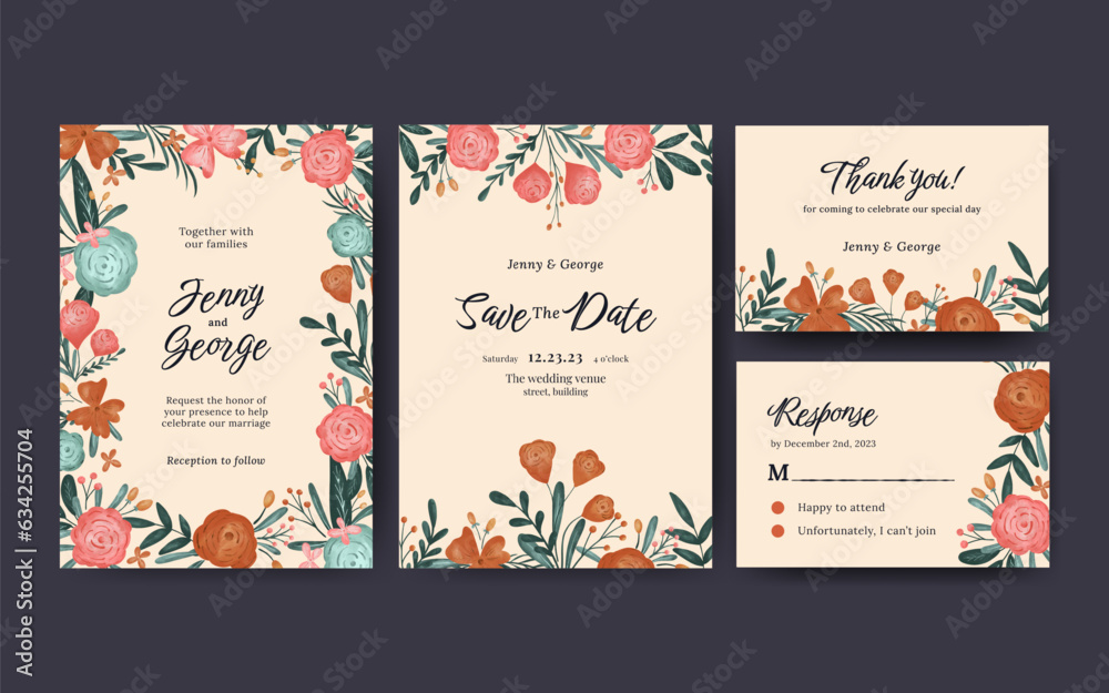 watercolor floral wedding invitation template design