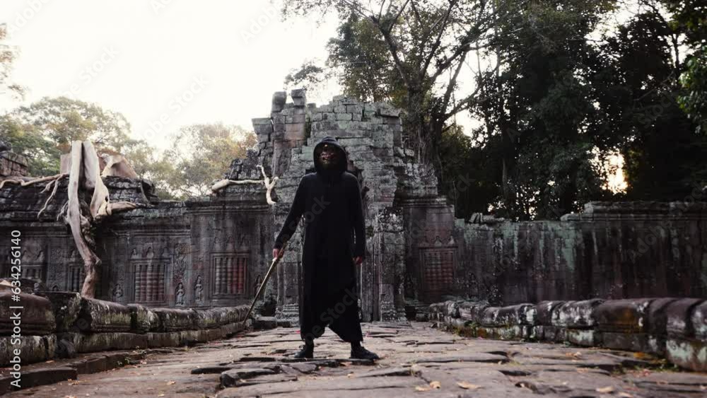 Masked Demon Standing In An Abandoned Temple Masked Demon Standing In An Abandoned Temple